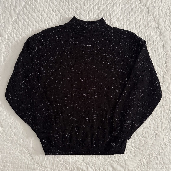 Vintage 80s Arielle Mock Neck Pullover Sweater Metallic Sparkle - Picture 2 of 8